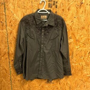 Vintage skully grey with hand embroidered flowers